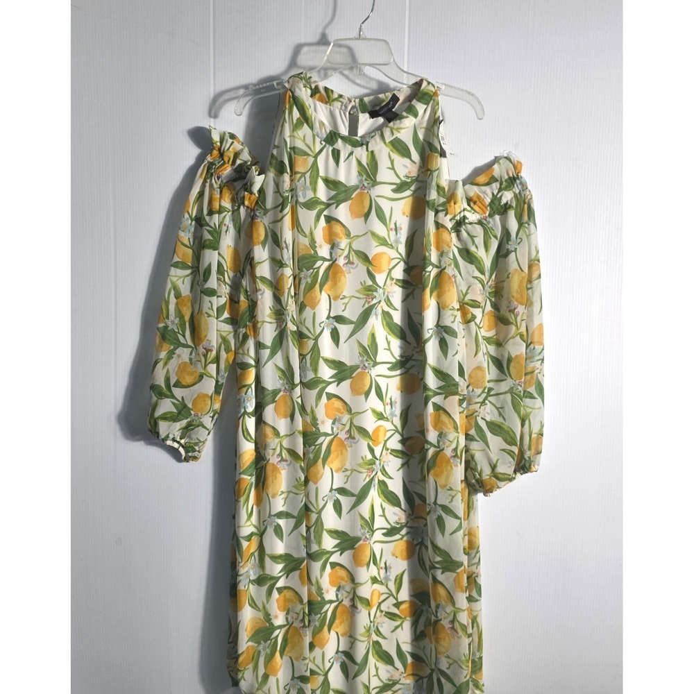 Ashley Stewart Lemon Print Cold Shoulder Dress Plus Size 30/32 NWT White Yellow - Picture 2 of 12
